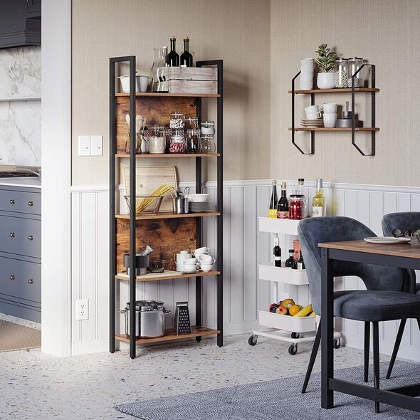 Regał do salonu loft rustykalny 5 półek stal czarna brązowe półki