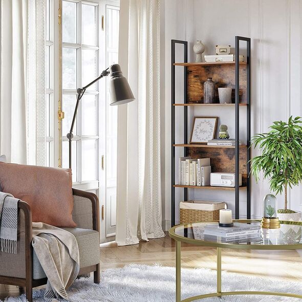 Regał do salonu loft rustykalny 5 półek stal czarna brązowe półki