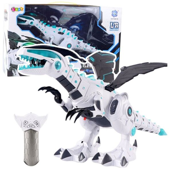 Zdalnie Sterowany Robot RC Dinozaur Światła Dźwięki Biały