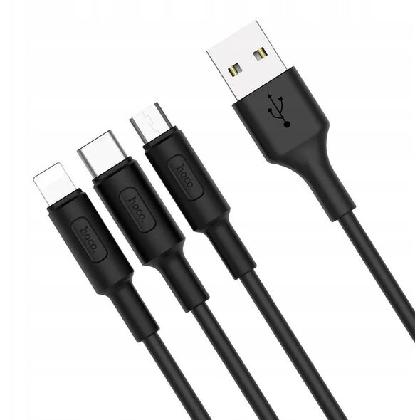 Kabel 3w1 USB A do Lightning / Micro USB / USB C Hoco 2A 1 m X25 czarny