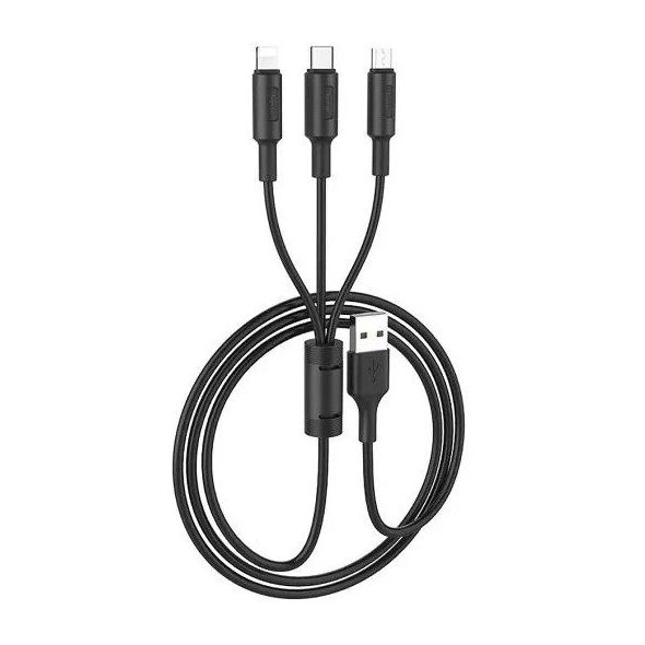 Kabel 3w1 USB A do Lightning / Micro USB / USB C Hoco 2A 1 m X25 czarny