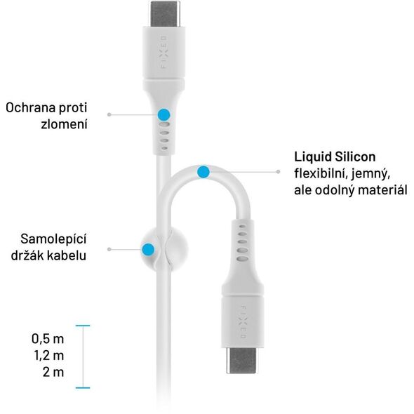 Fixed USB-C/USB-C i obsługą PD, 0,5 m, USB 2.0, 60 W, biały