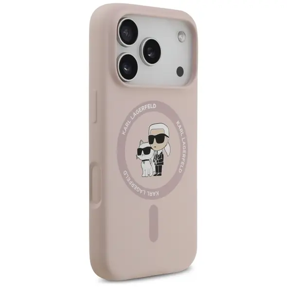 Etui Karl Lagerfeld Silicone Karl&Choupette Ring MagSafe do Apple iPhone 17 Pro różowy