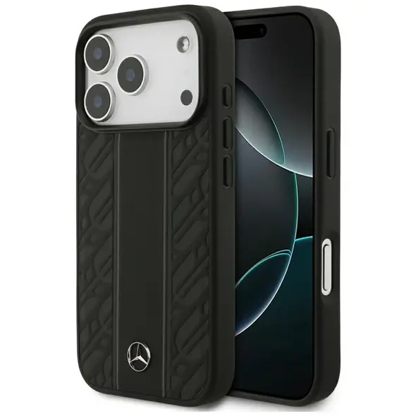 Etui Mercedes Leather Laurel Leaves Stripes MagSafe do Apple iPhone 17 Pro czarny