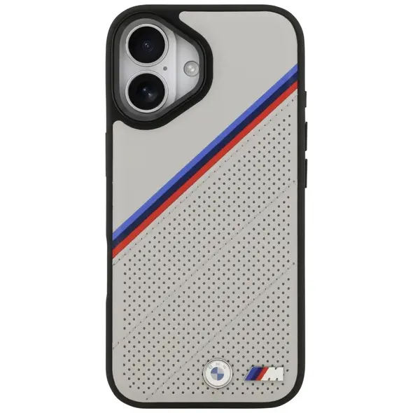 Etui BMW M Tricolor Metal Logo MagSafe do Apple iPhone 17 szary
