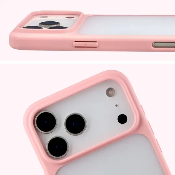 Etui Bizon Case Angelo do Apple iPhone 17 Pro Max półprzezroczyste z jasnoróżową ramką