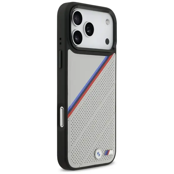Etui BMW M Tricolor Metal Logo MagSafe do Apple iPhone 17 Pro Max szary