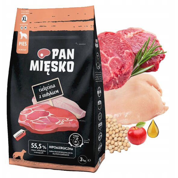 Pan Mięsko Pan Mięsko Karma sucha dla psa - cielęcina i indyk chrupki XL 3kg