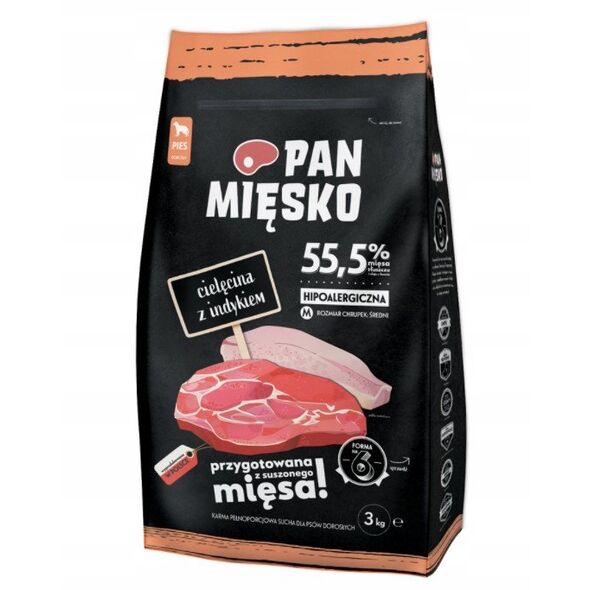 Pan Mięsko Pan Mięsko Karma sucha dla psa - cielęcina i indyk chrupki XL 3kg