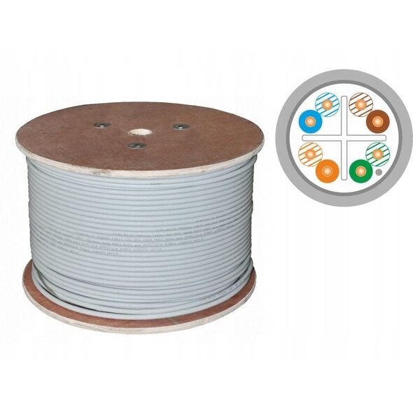 Kabel F/UTP kat.6, teleinformatyczny, LSOH, B2ca "FireHardy" 4x2x23 AWG, 1Gb/s (10Gb/s do 55m), 450 MHz, gwarancja 25 lat, certyfikat INTERTEK ETL, szary, 500m - ALANTEC