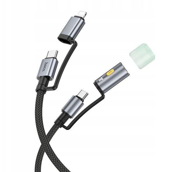 Kabel All-in-one USB C / Lightning do USB C / LED Light Hoco PD 3A 60W 1,2 m U138 czarny