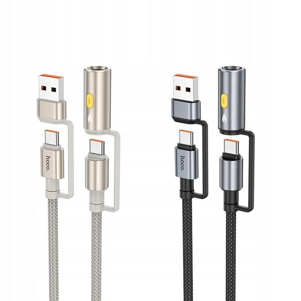 Kabel All-in-one USB A / USB C do USB C / Zapalniczka samochodowa Hoco 3A 60W 1,2 m U138 szary
