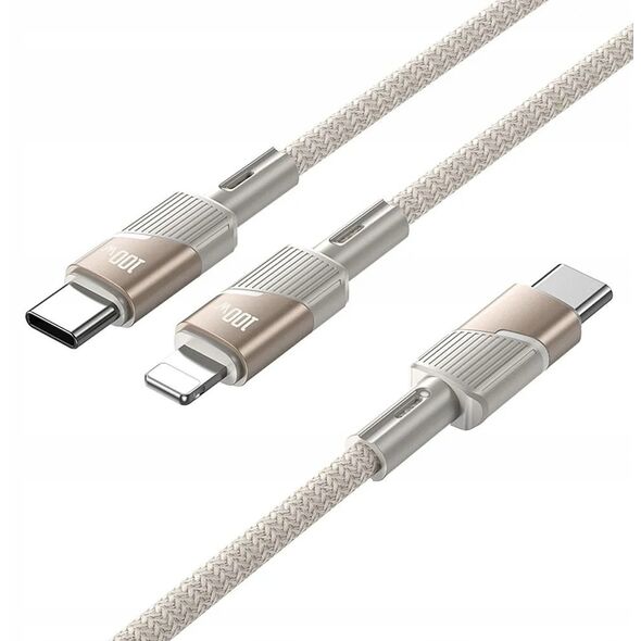 Kabel 2w1 USB C do USB C + Lightning Hoco 5A 100W 1,2 m U139 złoty