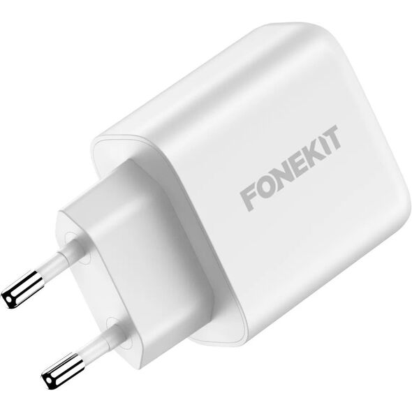 FoneKit GaN PD 65W AC power adapter, USB-C + USB-C, white