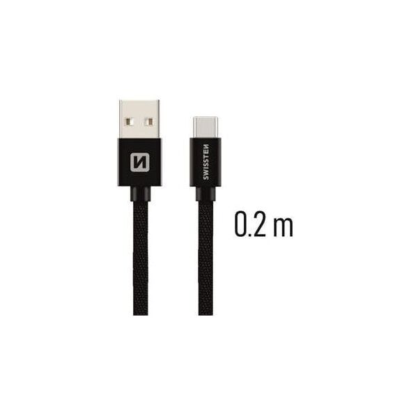 Swissten Textile Universal Quick Charge 3.1 USB-C Data and Charging Cable 20 cm