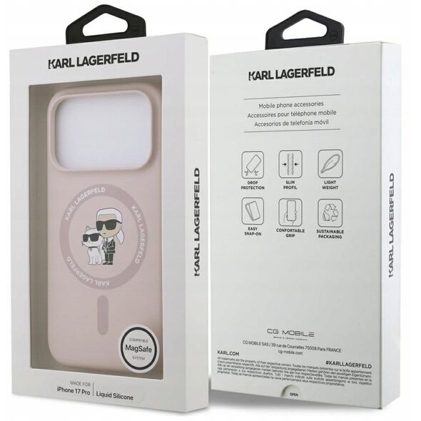 Etui Karl Lagerfeld Silicone Karl&Choupette Ring MagSafe do Apple iPhone 17 Pro różowy