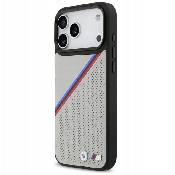 Etui BMW M Tricolor Metal Logo MagSafe do iPhone 17 Pro Max szary