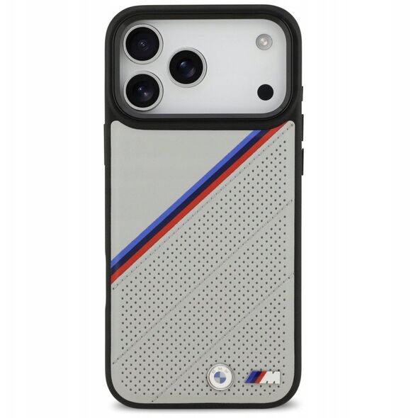 Etui BMW M Tricolor Metal Logo MagSafe do iPhone 17 Pro Max szary