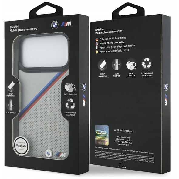 Etui BMW M Tricolor Metal Logo MagSafe do iPhone 17 Pro Max szary