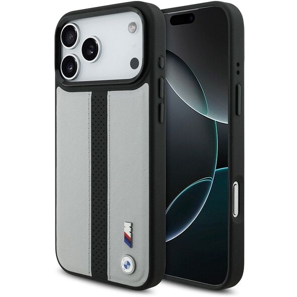 Etui BMW M Perforated Stripe Logo MagSafe do iPhone 17 Pro Max szary