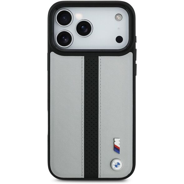 Etui BMW M Perforated Stripe Logo MagSafe do iPhone 17 Pro Max szary