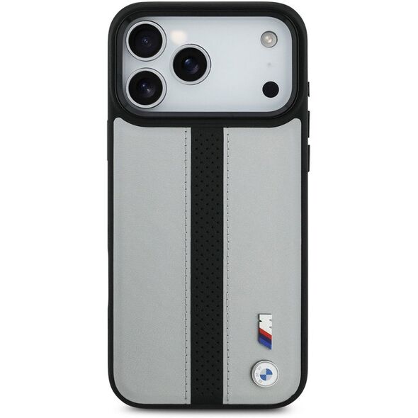 Etui BMW M Perforated Stripe Logo MagSafe do iPhone 17 Pro szary