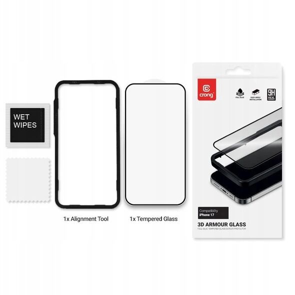 Crong 3D Armour Glass - Szkło hartowane iPhone 17 + ramka instalacyjna