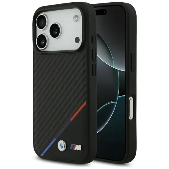 Etui BMW M Carbon Tricolor Line MagSafe do iPhone 17 Pro czarny