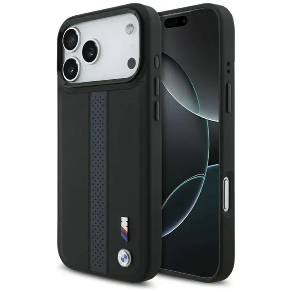 Etui BMW M Perforated Stripe Logo         MagSafe do iPhone 17 Pro Max niebieski