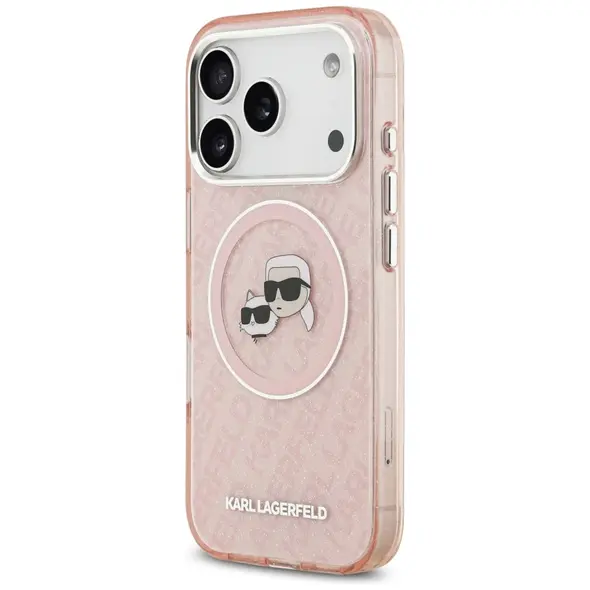Case Karl Lagerfeld IML Glitter Karl & Choupette Heads Logo MagSafe for iPhone 17 Pro Max pink