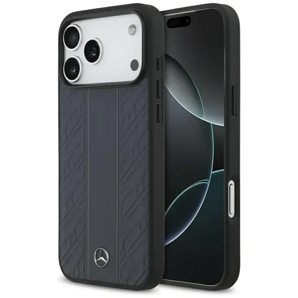 Case Mercedes Leather Laurel Leaves Stripes MagSafe for iPhone 17 Pro Max blue
