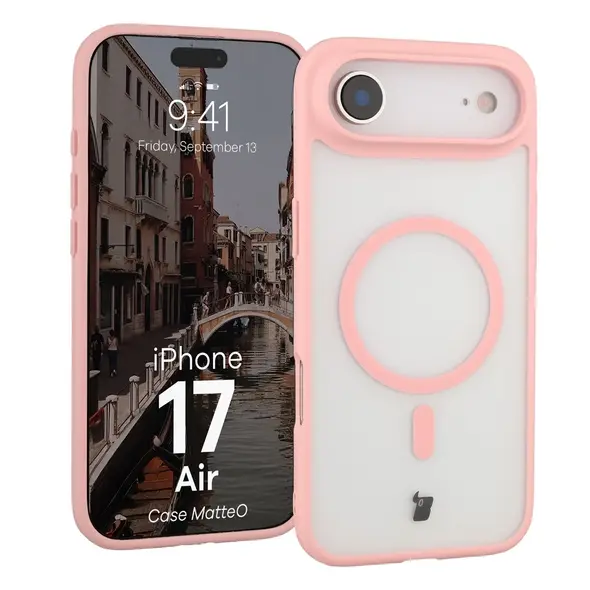 Etui z pierścieniem magnetycznym Bizon Case MatteO do Apple iPhone 17 Air przydymione-jasnoróżowe