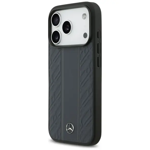 Etui Mercedes Leather Laurel Leaves Stripes MagSafe do iPhone 17 Pro niebieski