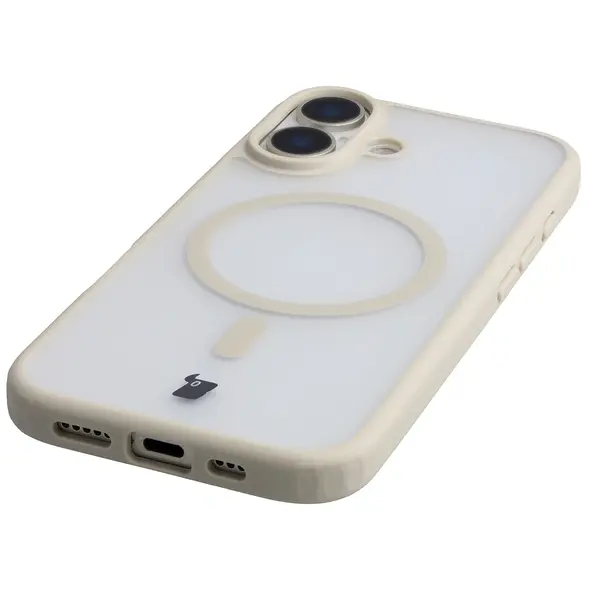 Etui z pierścieniem magnetycznym Bizon Case MatteO do Apple iPhone 17 przydymione-beżowe