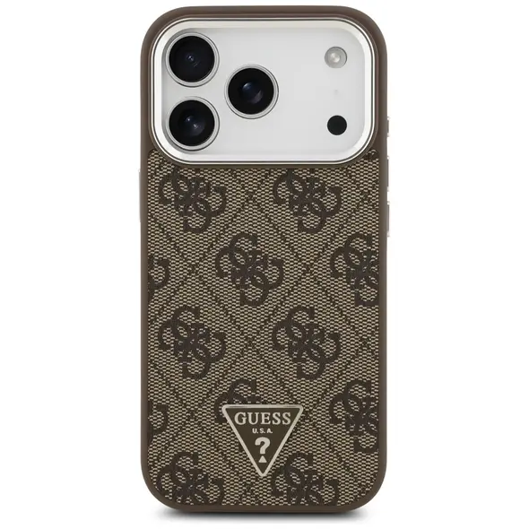 Etui Guess 4G Triangle Logo MagSafe do iPhone 17 Pro brązowy srebrny