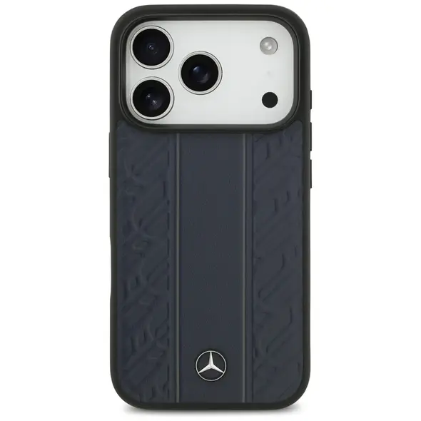 Etui Mercedes Leather Laurel Leaves Stripes MagSafe do iPhone 17 Pro niebieski