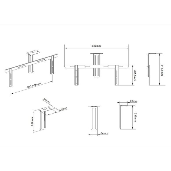 Πολυβραχίονες M Universal Camera Holder 55"-110", Ράφι, Μαύρο, Ατσάλι, 2 kg, Τοίχος, 2.79 m (110")