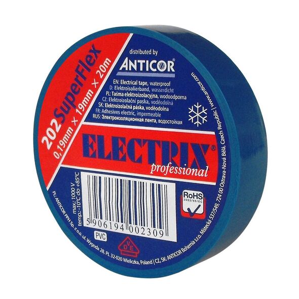 Anticor Taśma elektroizolacyjna PCW 202 SUPERFLE 19mm 20m niebieska