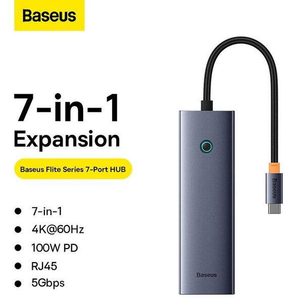 HUB USB Baseus Hub 7w1 Baseus UltraJoy 7-Port ( USB-C do 1xHDMI4K@30Hz + 2xUSB 3.0 + 1xPD +RJ45 + SD/TF3.0)