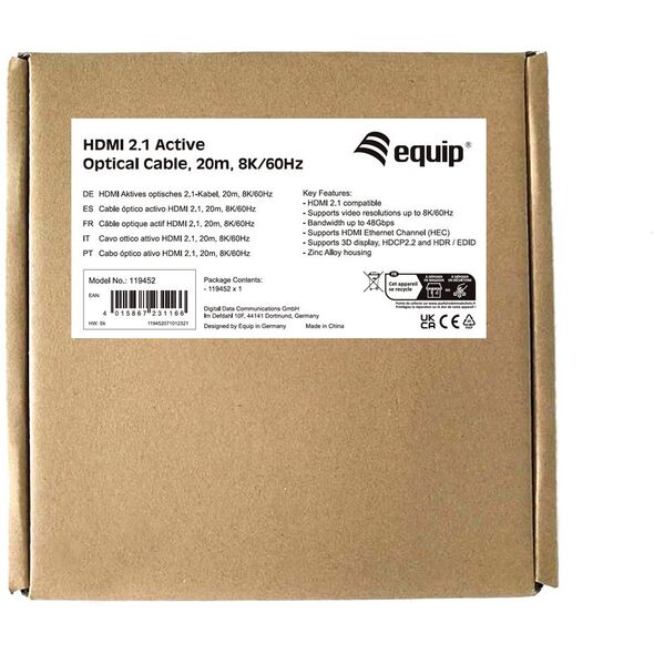 System przekazu sygnału AV Equip Equip HDMI UHS Ethernet 2.1 A-A St/St 20.0m 8K60Hz HDR    sw