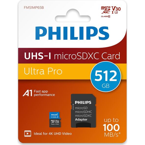 Karta Philips Ultra Pro MicroSDXC 512 GB Class 10 UHS-I/U3 A1 V30 (FM51MP65B/00)