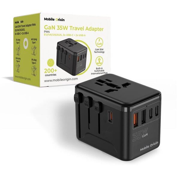 Mobile Origin GaN 35W Travel Adapter PW4 EU/UK/US/AUS, 3x USB-C + 2x USB-A 