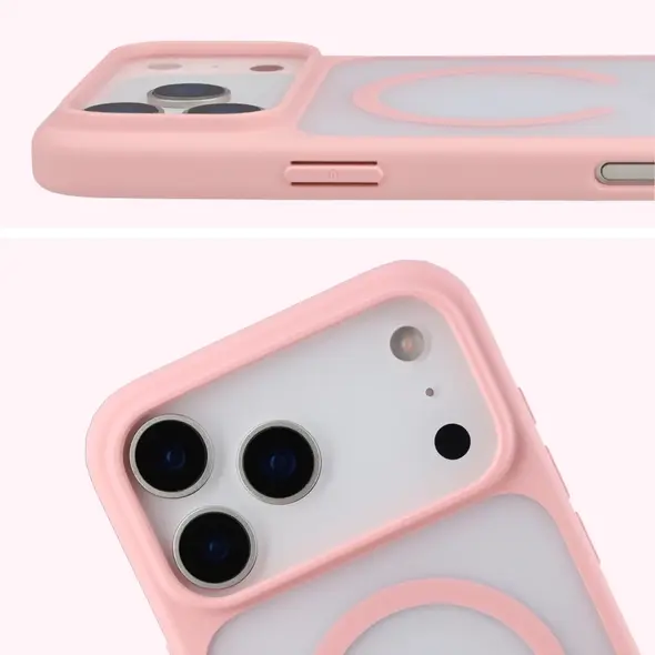 Etui z pierścieniem magnetycznym Bizon Case MatteO do Apple iPhone 17 Pro Max przydymione-jasnoróżowe
