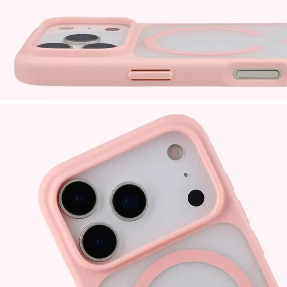 Etui z pierścieniem magnetycznym Bizon Case MatteO do Apple iPhone 17 Pro przydymione-jasnoróżowe