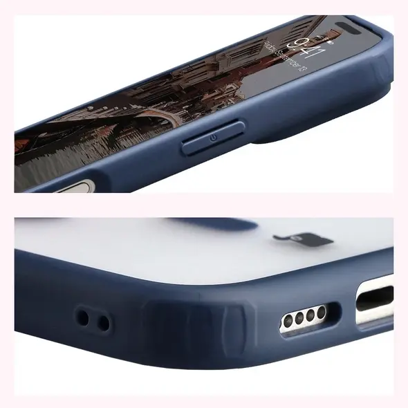 Etui z pierścieniem magnetycznym Bizon Case MatteO do Apple iPhone 17 Pro przydymione-granatowe