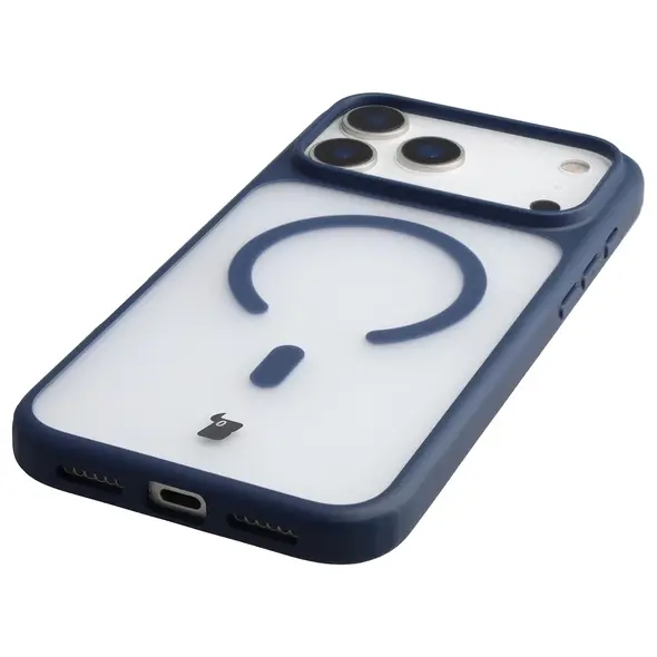 Etui z pierścieniem magnetycznym Bizon Case MatteO do Apple iPhone 17 Pro Max przydymione-granatowe