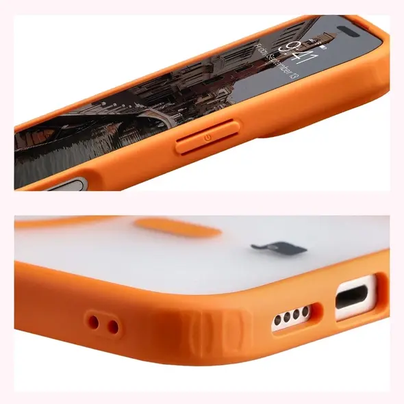 Etui z pierścieniem magnetycznym Bizon Case MatteO do Apple iPhone 17 przydymione-pomarańczowe