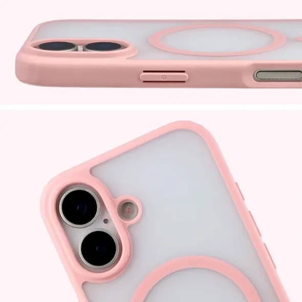 Etui z pierścieniem magnetycznym Bizon Case MatteO do Apple iPhone 17 przydymione-jasnoróżowe