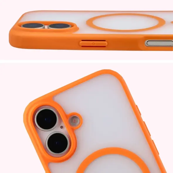 Etui z pierścieniem magnetycznym Bizon Case MatteO do Apple iPhone 17 przydymione-pomarańczowe