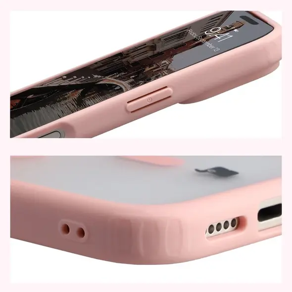 Etui z pierścieniem magnetycznym Bizon Case MatteO do Apple iPhone 17 Pro przydymione-jasnoróżowe